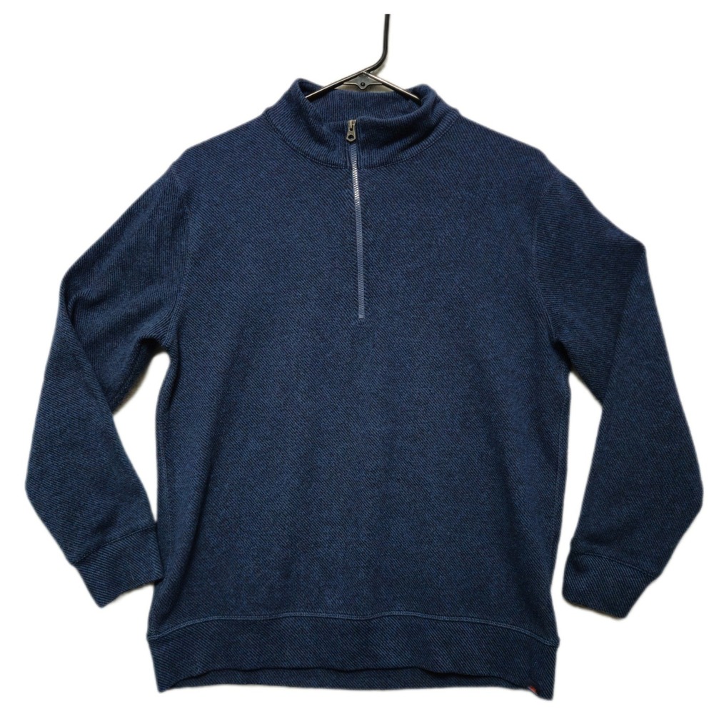 Faherty Legends Sweater Mens Medium Navy Blue Textured Quarter Zip Pullover EUC